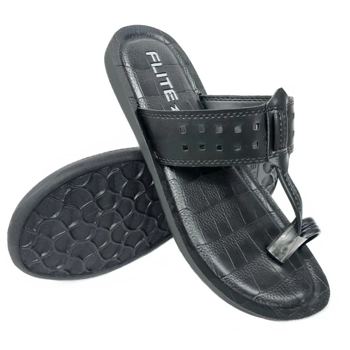 Flite Black Kolhapuri Slippers for Men - Image 4